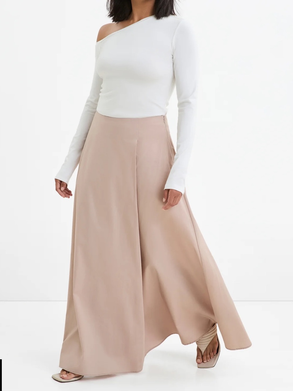 Marcella A Line Maxi Skirt Beige Cotton Size L Minimalist Quiet Luxury Neutral